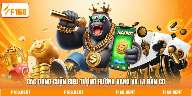 Các dòng cuộn biểu tượng rương vàng và la bàn cổ